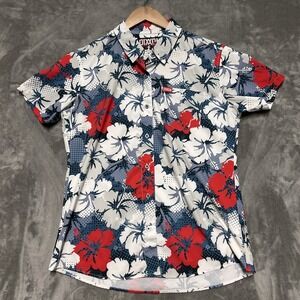 Dixxon Shirt Womens Large Maui Modern Floral Hawaiian Button Up Short Sleeve